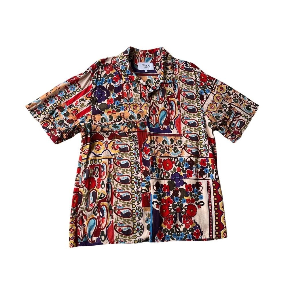 Wax London Didcot Shirt Paisley Graphic Print Button Up Red Multi Color Men's L